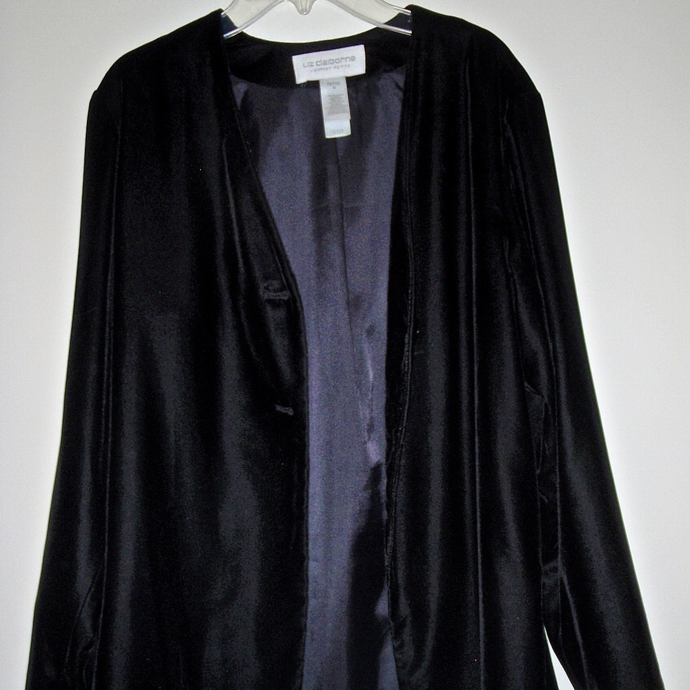 Liz Claiborne Lizsport Petite women's black velvet v-neck lined jacket size M - Picture 4 of 6